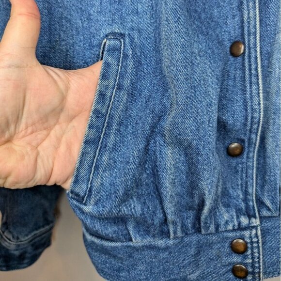 Vintage WBRK-FM Denim Button Down Pleated Patchwork 100% Cotton Jacket Women's S - Picture 5 of 9